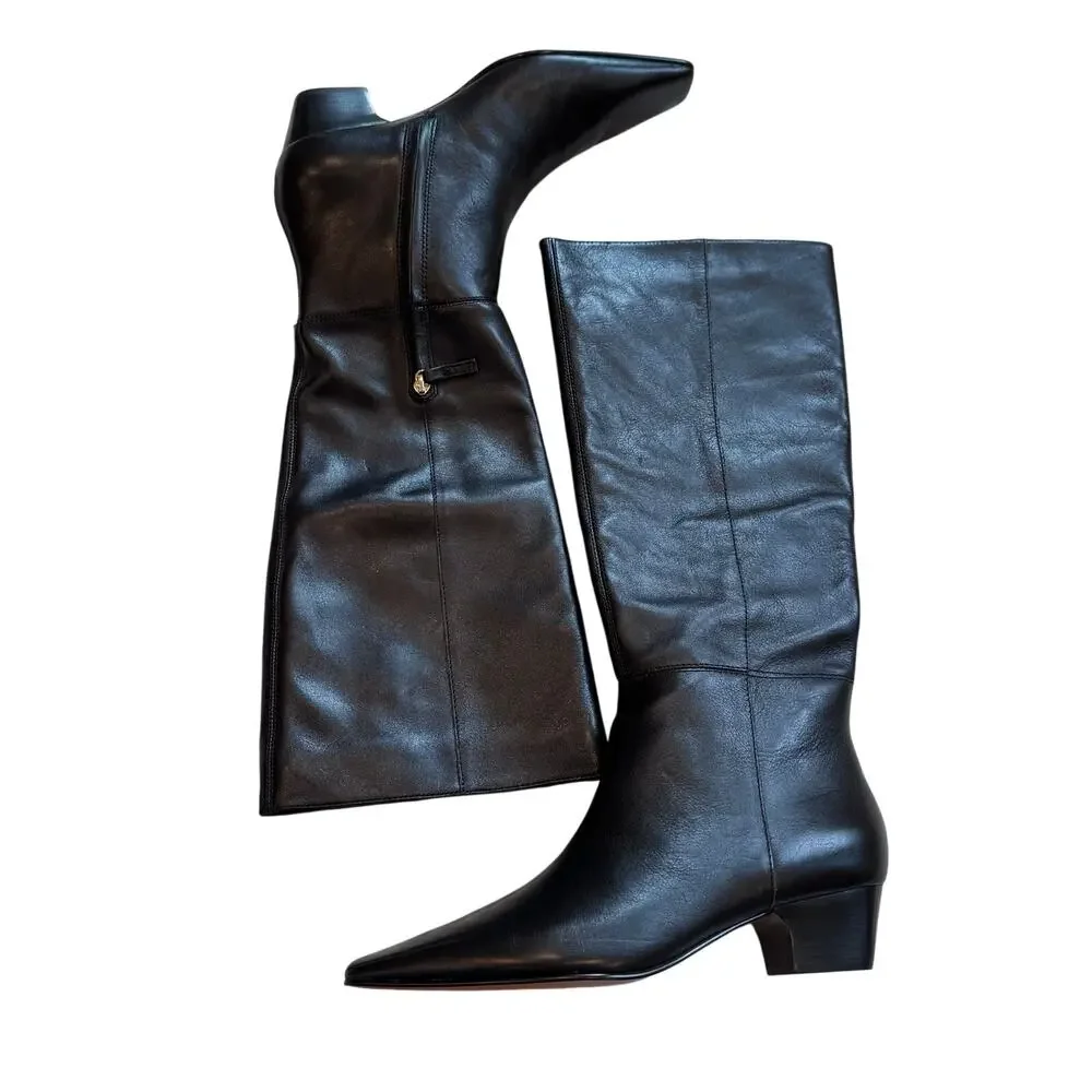 Madewell The Lexie Tall Boot Square Toe Block Heel Leather Black Size 9 NWOB